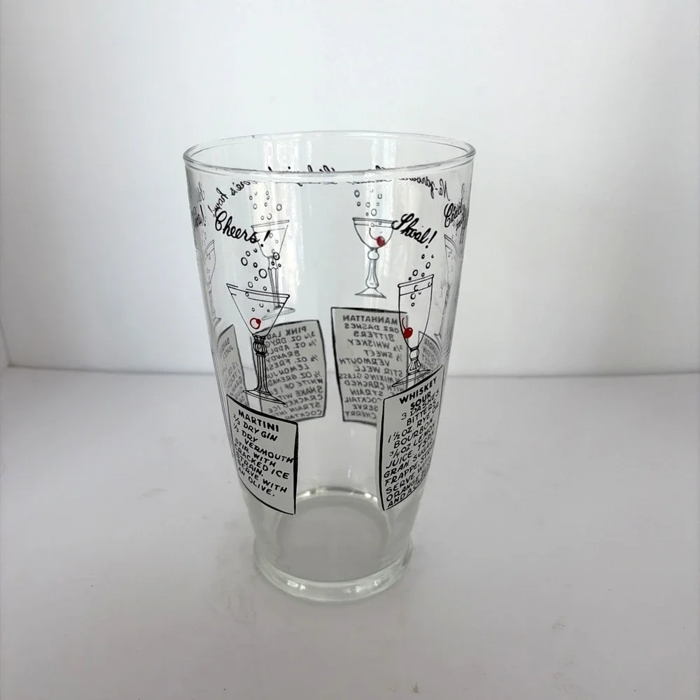 Vintage Mid-Century Modern Large 32-Oz Glass Cocktail Shaker w/ Cocktail Recipes